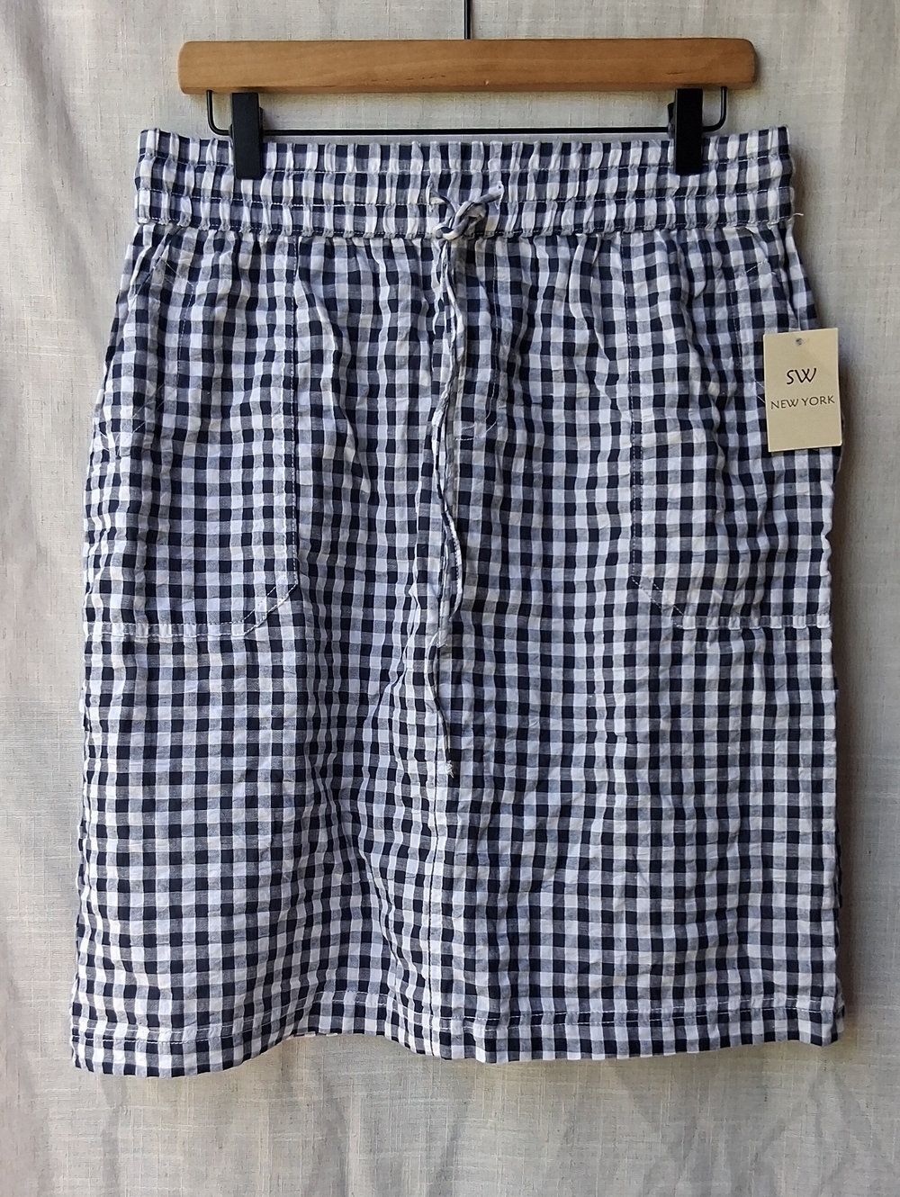 SM New York Blue Gingham Women's Skirt 100% Cotton L